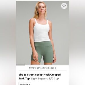 Lululemon Ebb to Street crop tank - size 6